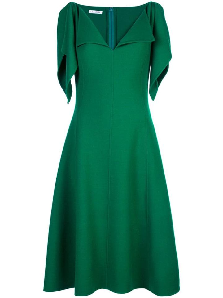 Oscar De La Renta Ruffle Trim Midi Dress - Green