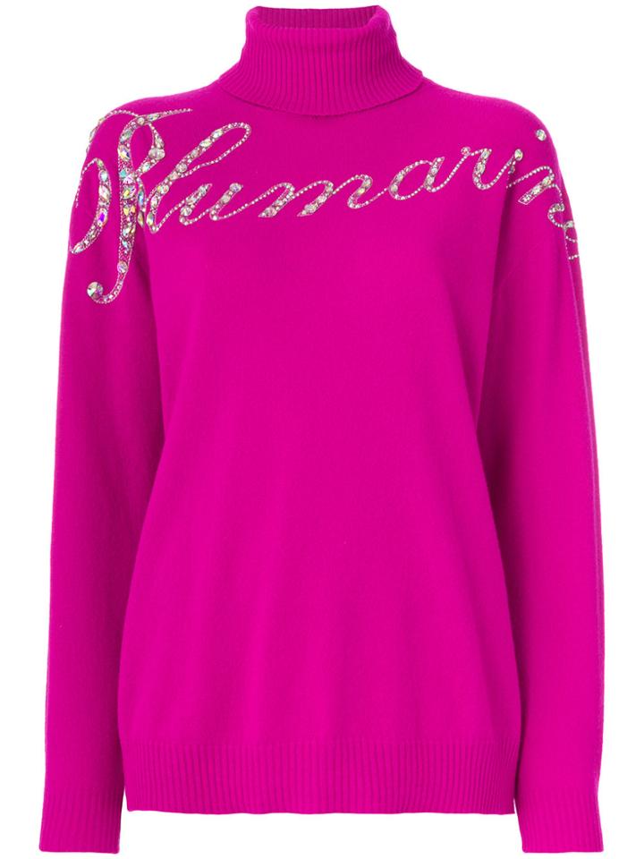 Blumarine Sequinned Logo Sweater - Pink & Purple