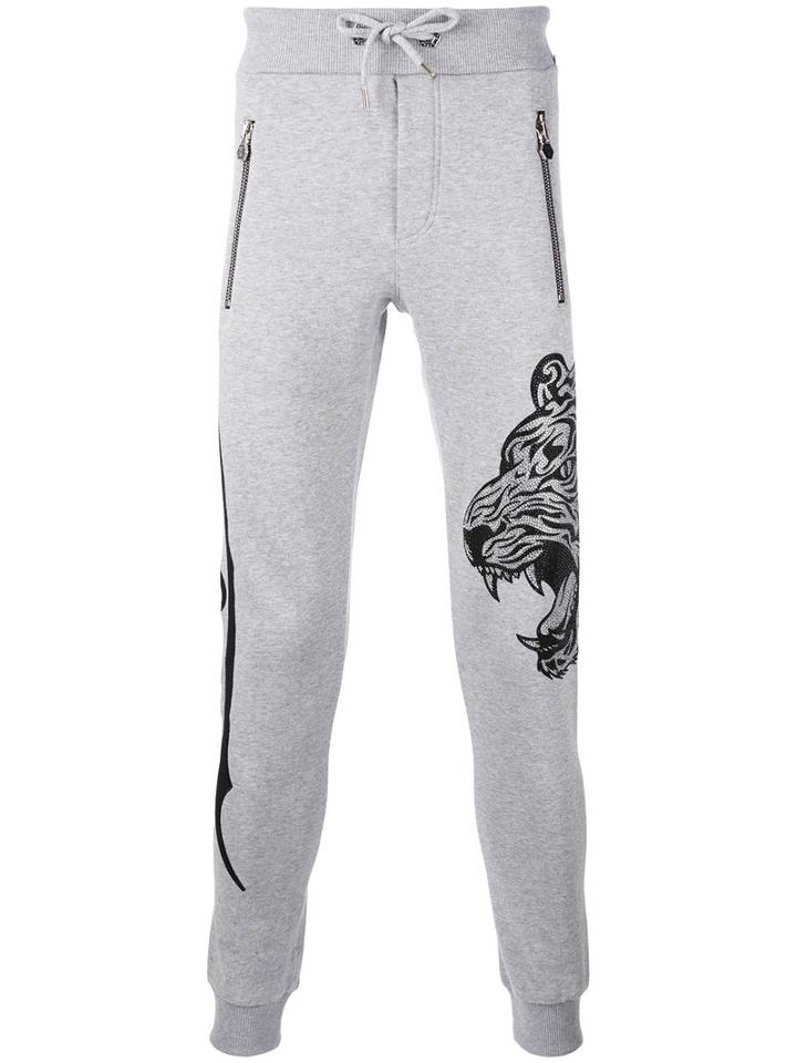 Philipp Plein - Embroidered Track Trousers - Men - Cotton - M, Grey, Cotton