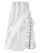 Cédric Charlier Frayed Striped Skirt, Women's, Size: 42, White, Cotton