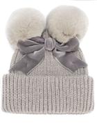 Ca4la Pom-pom Ribbon Beanie Hat - Grey