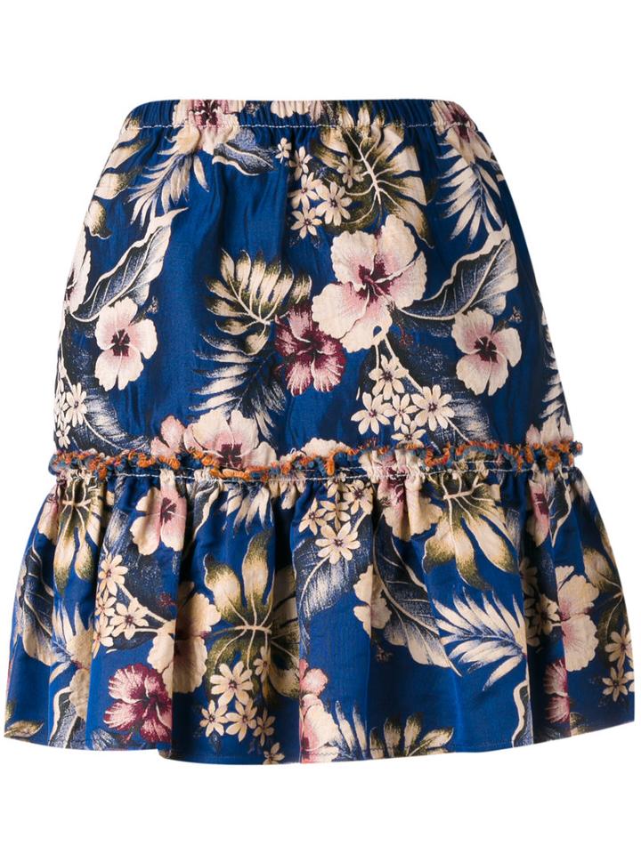 Philosophy Di Lorenzo Serafini Floral Ruffled Skirt, Women's, Size: 42, Blue, Polyester