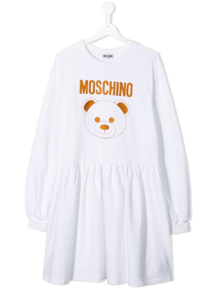 Moschino Kids Teen Teddy Bear Logo Dress - White