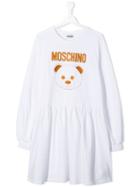 Moschino Kids Teen Teddy Bear Logo Dress - White