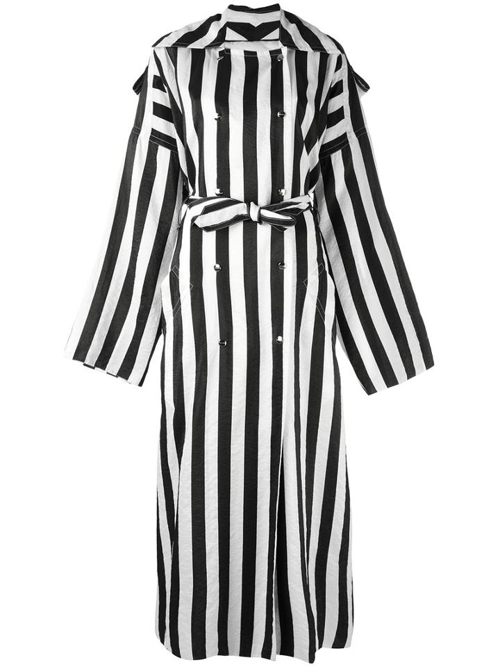 Nina Ricci - Striped Double-breasted Long Coat - Women - Viscose - 34, Black, Viscose
