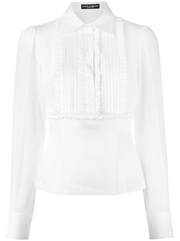 Dolce & Gabbana Ruffled Bib Shirt, Women's, Size: 42, White, Silk/cotton
