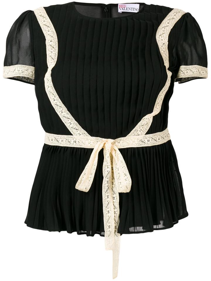 Red Valentino Short-sleeve Pleated Top - Black