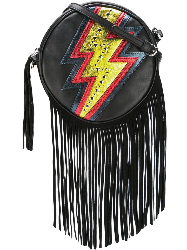 Just Cavalli Lightning Print Crossbody Bag, Women's, Black, Calf Leather/suede
