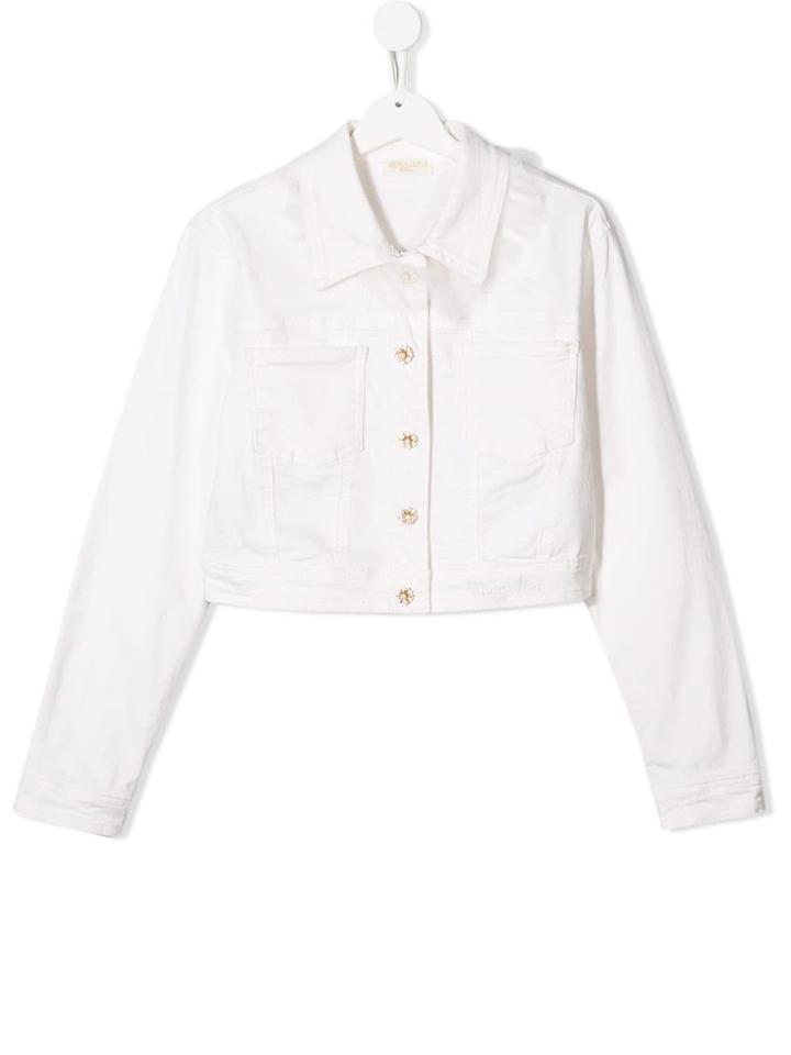 Monnalisa Teen Ruffled Denim Jacket - White