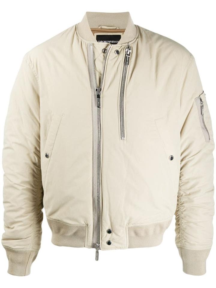 Emporio Armani Ruched Zip-up Bomber Jacket - Neutrals