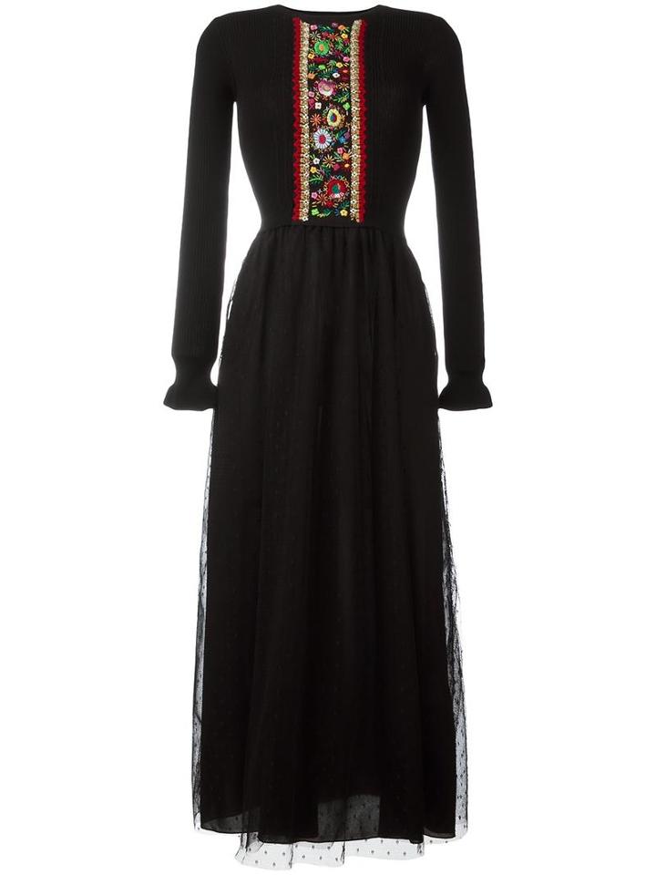 Red Valentino Embroidered Panel Dress, Women's, Size: Small, Black, Virgin Wool/polyamide/spandex/elastane