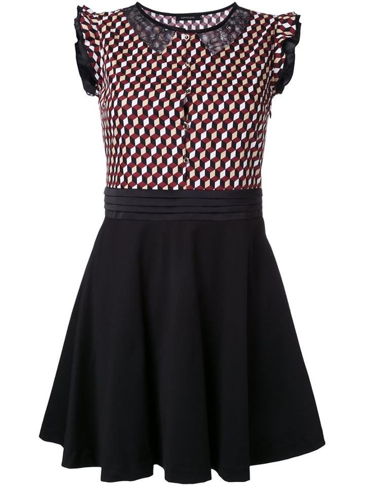 Loveless Cube Print Dress, Women's, Size: 34, Black, Cotton