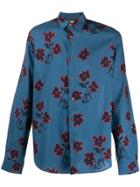 Ps Paul Smith Floral Print Button Up Shirt - Blue
