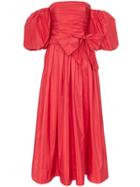 Valentino Off-shoulder Puff Sleeve Silk Maxi Dress - Red
