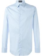 Emporio Armani Classic Button Down Shirt, Men's, Size: 43, Blue, Cotton/polyamide/spandex/elastane