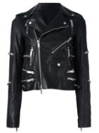 Unravel Zip Detail Biker Jacket, Women's, Size: 40, Black, Cotton/calf Leather/viscose