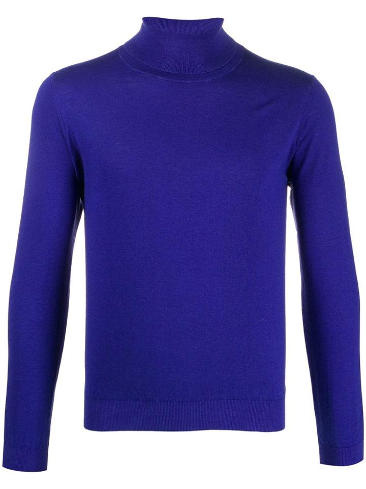 Laneus Fine Knit Roll Neck Jumper - Blue