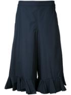 Muveil - Cropped Frill-trim Trousers - Women - Cotton/polyester - 40, Women's, Blue, Cotton/polyester