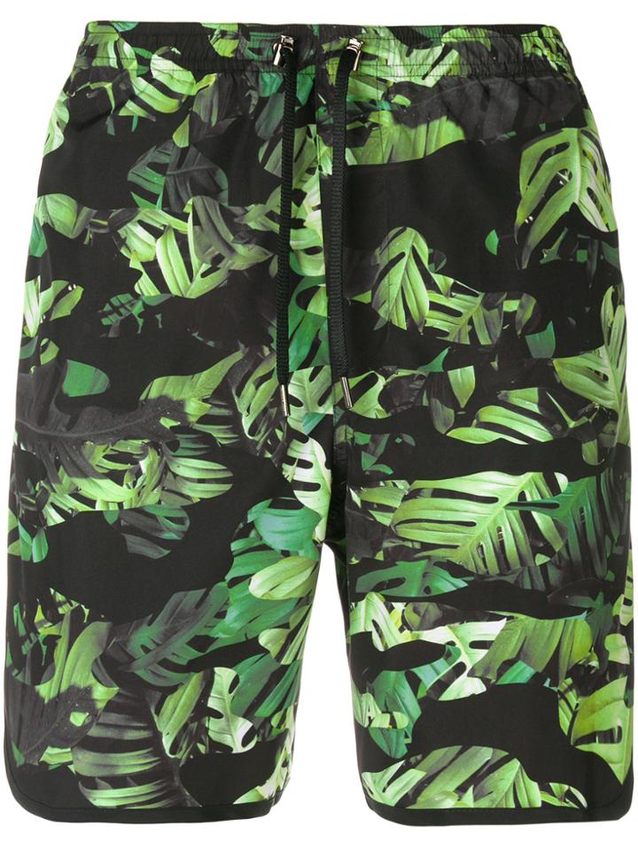 Neil Barrett Camo-leaf Print Swim Shorts - Black