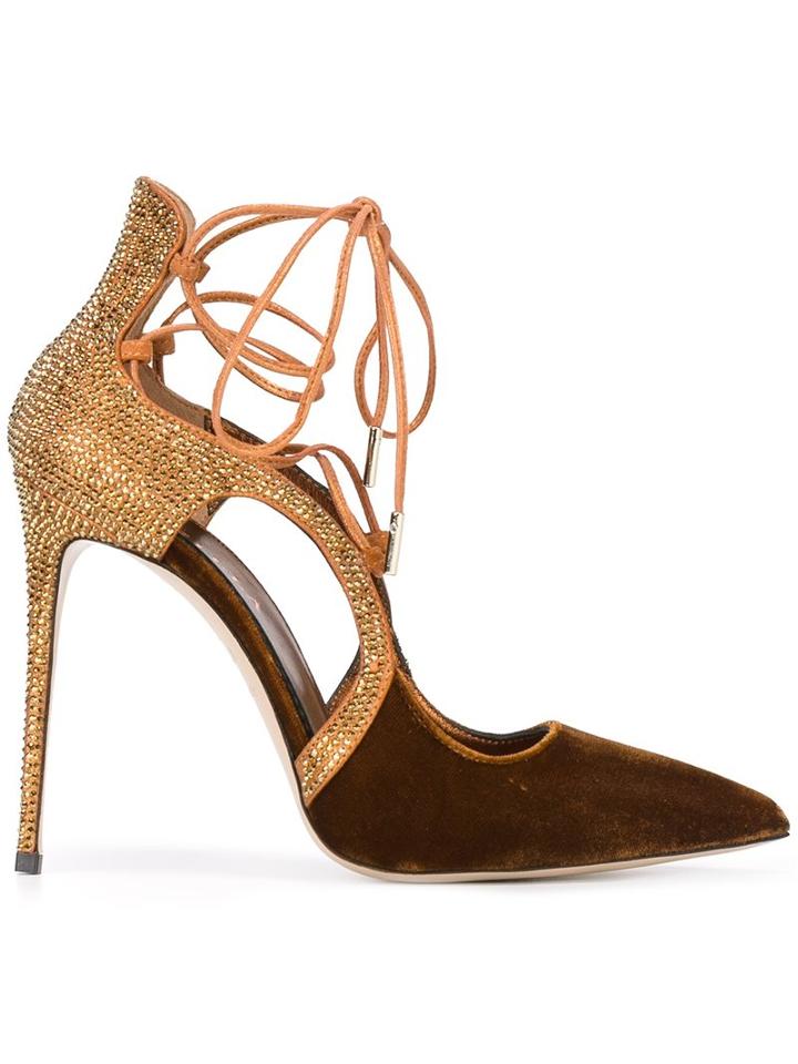 Le Silla Lace Up Velvet Pumps