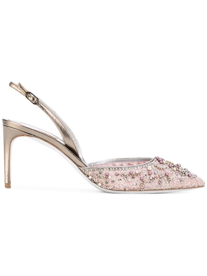 René Caovilla Crystal Embellished Slingback Pumps - Multicolour