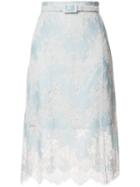 Carven Belted Lace Skirt, Women's, Size: 38, Blue, Silk/cotton/nylon/acetate