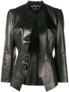 Alexander Mcqueen Leather Peplum Jacket, Women's, Size: 40, Black, Cotton/lamb Skin