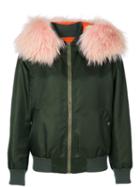 Mr & Mrs Italy - Removable Hood Bomber Jacket - Women - Cotton/polyamide/polyester/racoon Fur - M, Green, Cotton/polyamide/polyester/racoon Fur