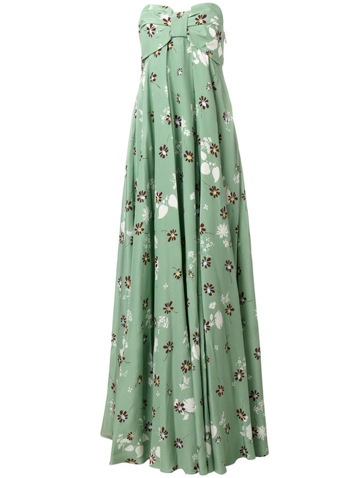 Valentino Floral Print Strapless Gown - Green