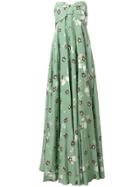 Valentino Floral Print Strapless Gown - Green