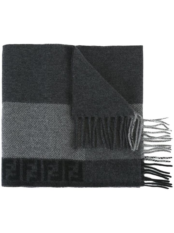 Fendi Ff Logo Scarf, Men's, Grey, Angora/wool