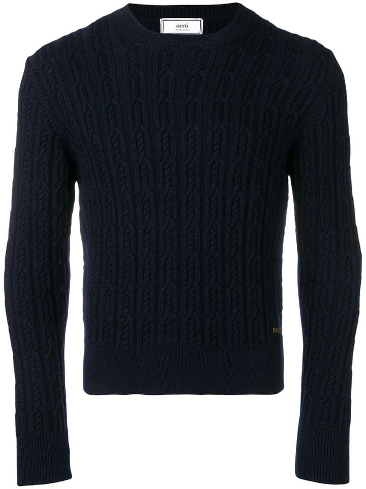 Ami Paris Cable Knit Crewneck Sweater - Blue