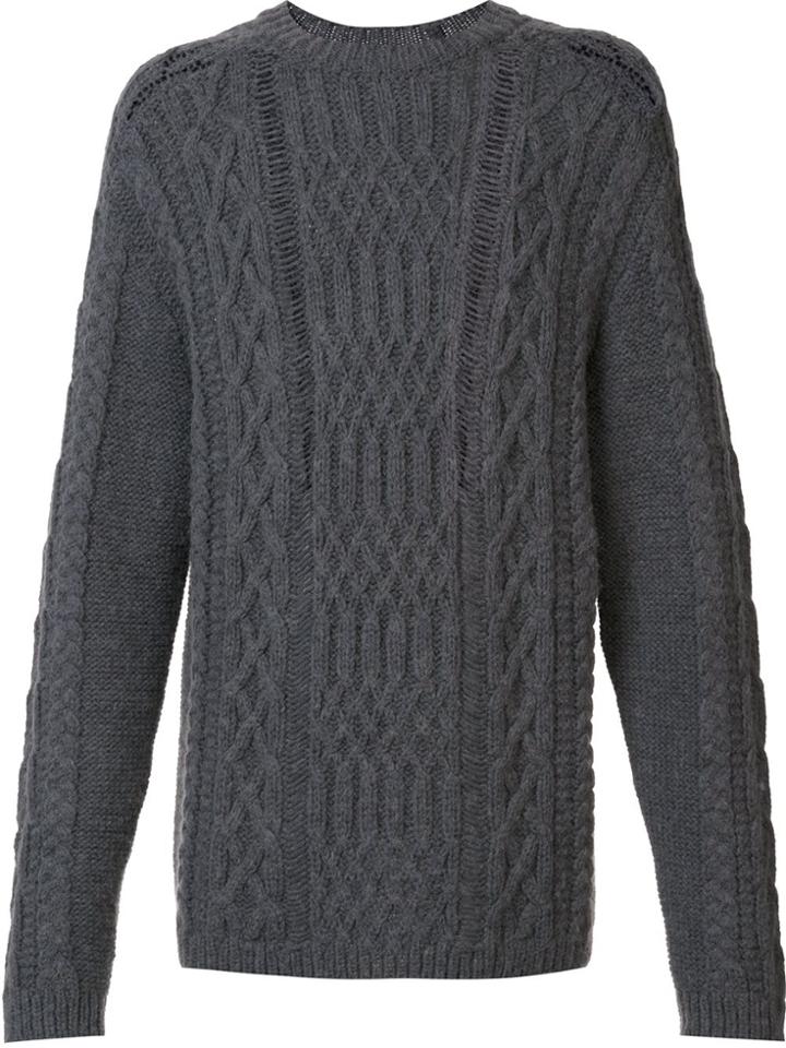 Maison Margiela Distressed Cable Knit Jumper - Grey