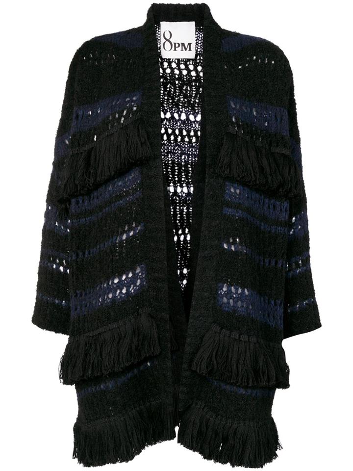 8pm Fringed Open Cardigan - Black