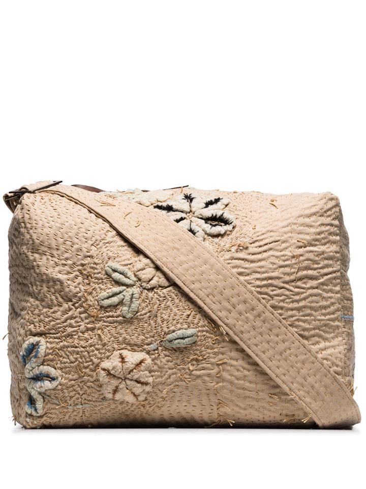 By Walid Tapestry Embroidered Cotton Messenger Bag - Neutrals