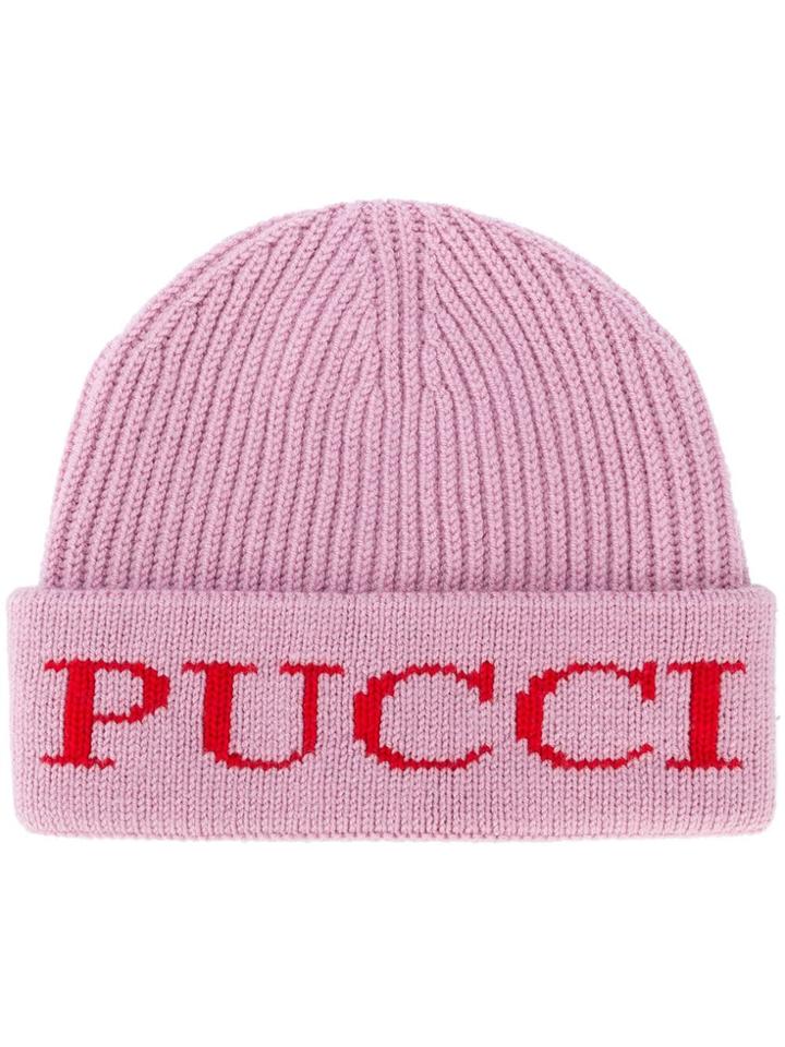 Emilio Pucci Rib Knit Logo Beanie - Pink & Purple