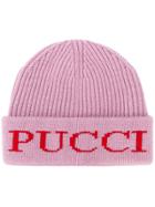 Emilio Pucci Rib Knit Logo Beanie - Pink & Purple