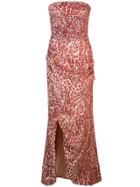 Rasario Leopard Print Strapless Dress - Red