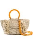 Carolina Santo Domingo Raffia Top Handle Tote - Nude & Neutrals