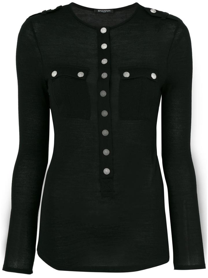 Balmain Button-embellished Top - Black