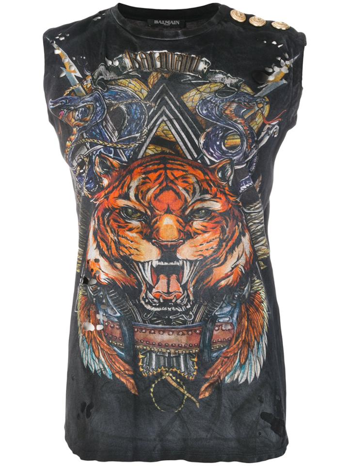Balmain Tiger Print Tank Top - Black