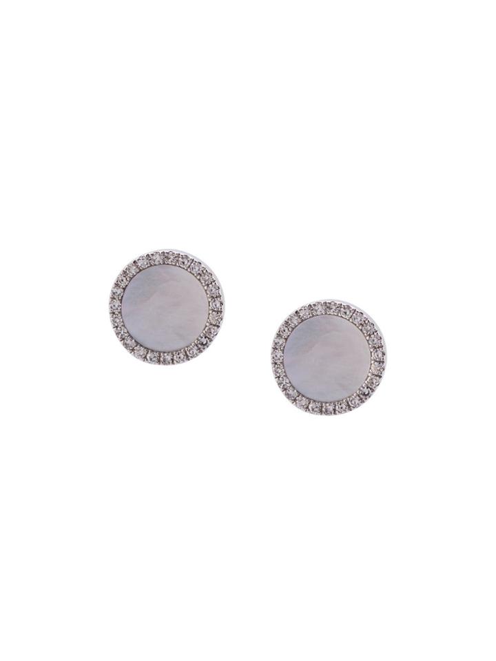 Ef Collection Mother Of Pearl Diamond Disc Stud Earrings - Metallic