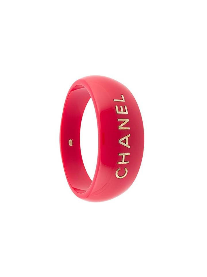 Chanel Vintage Resin Wide Logo Cuff Bangle, Women's, Pink/purple