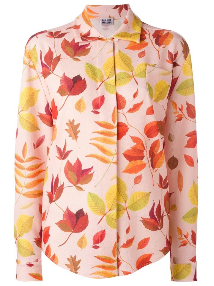 Arthur Arbesser Leaf Print Shirt, Women's, Size: 42, Pink/purple, Polyester/spandex/elastane