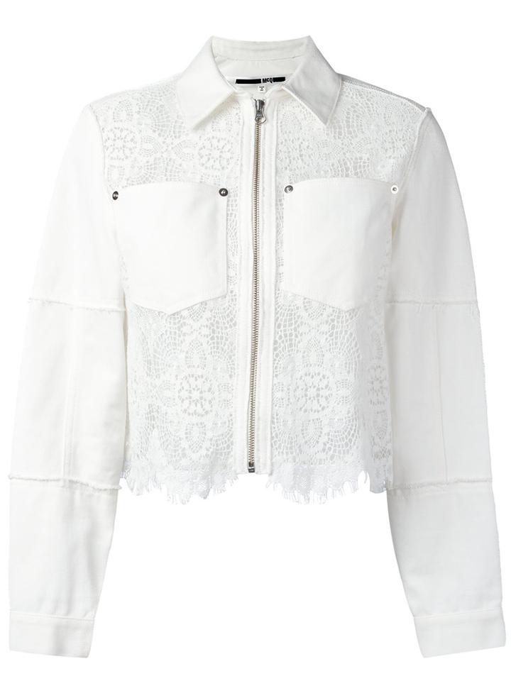 Mcq Alexander Mcqueen Hybrid Lace Denim Jacket, Women's, Size: 40, White, Cotton/polyester