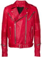 Balmain Zip Detail Biker Jacket - Red