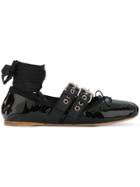 Miu Miu Lace-up Buckled Ballerinas - Black