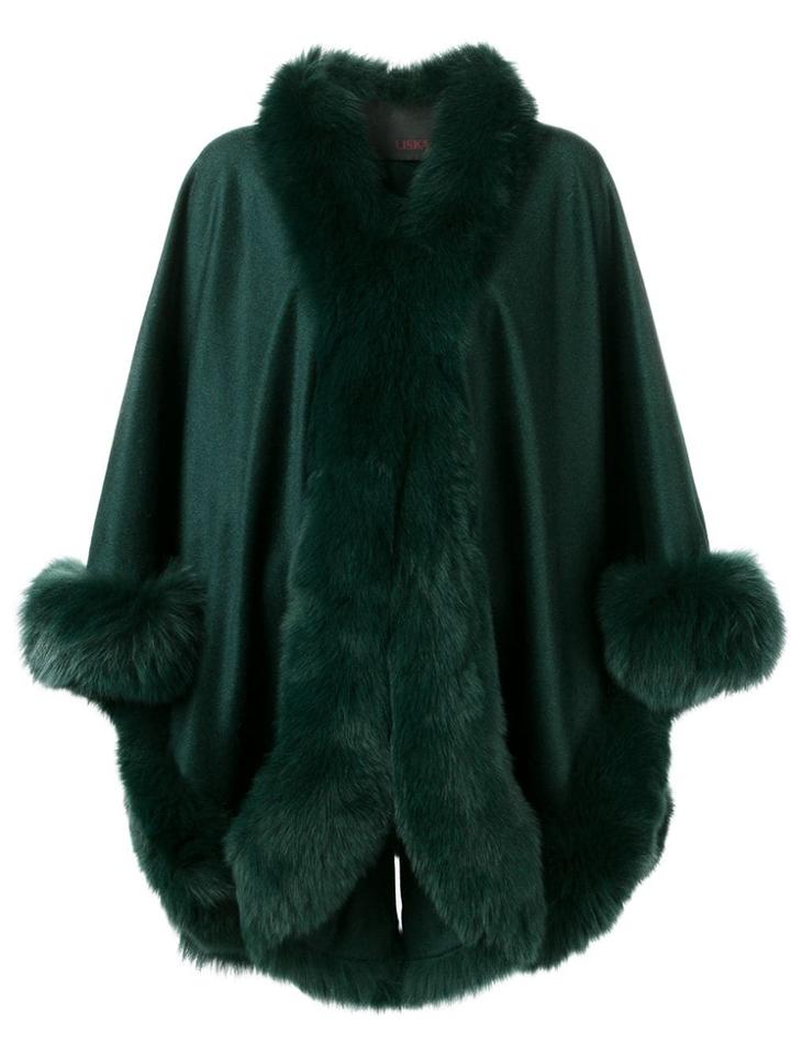 Liska Fox Fur Trim Cape - Green