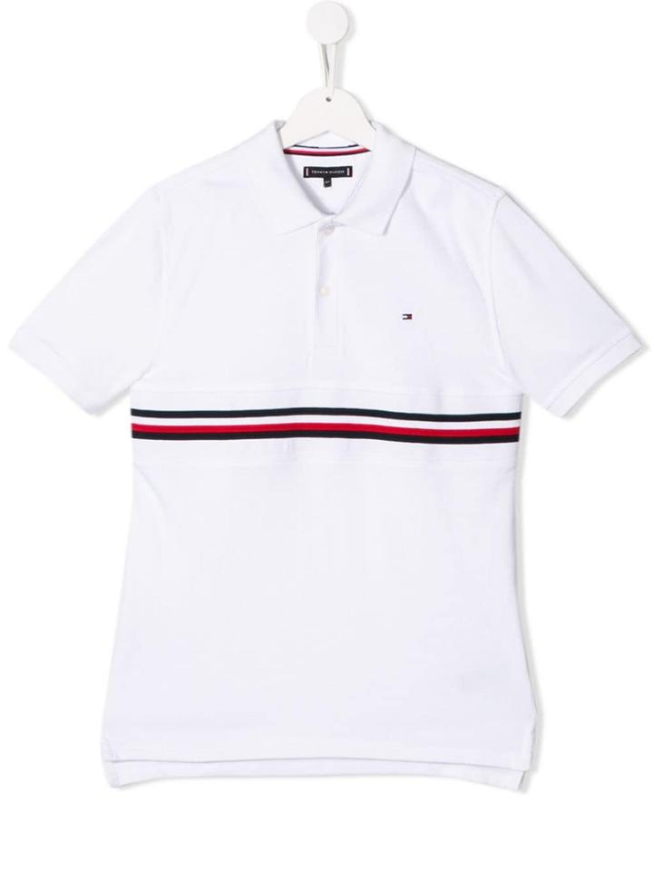 Tommy Hilfiger Junior Teen Stripe Detail Polo Shirt - White