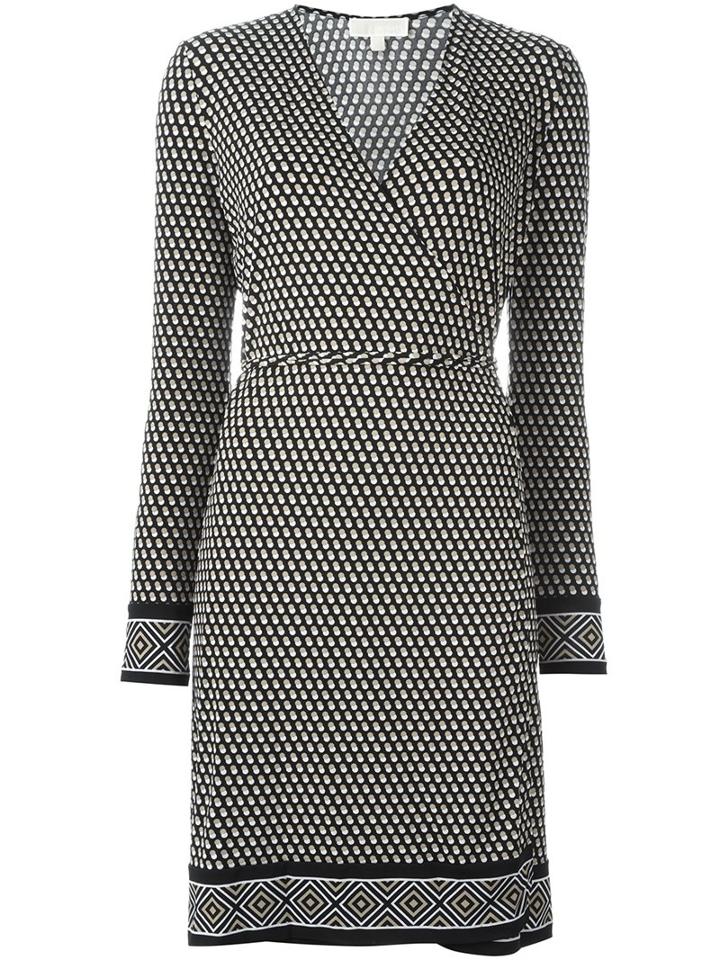 Michael Michael Kors Printed Wrap Dress, Women's, Size: Xs, Black, Polyester/spandex/elastane